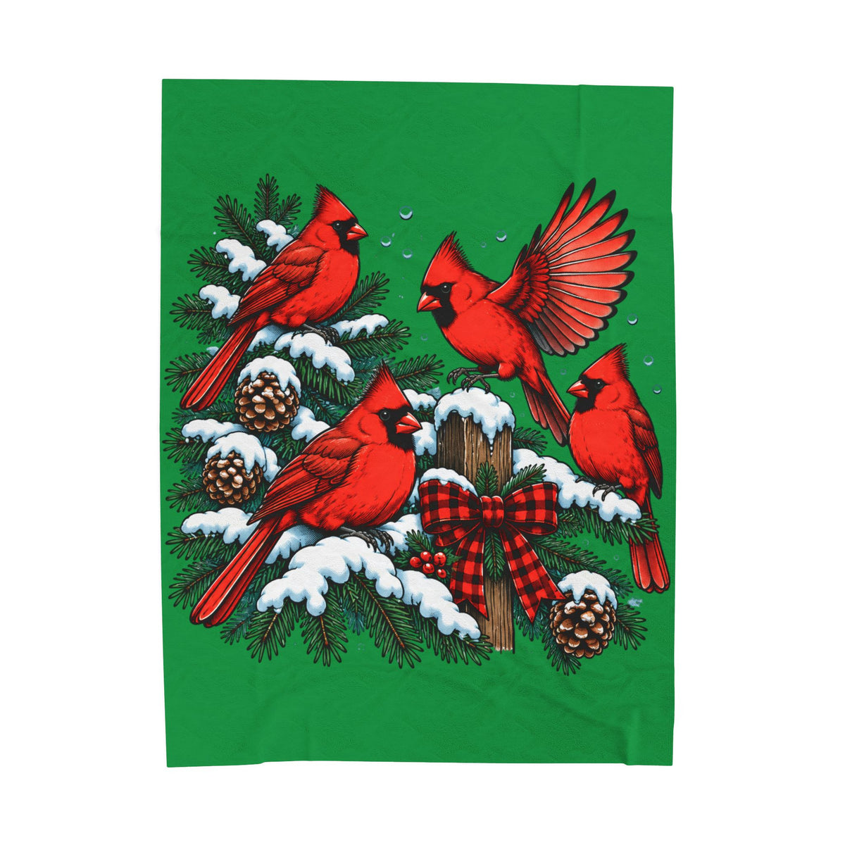 Christmas Cardinal Velveteen Plush Blanket