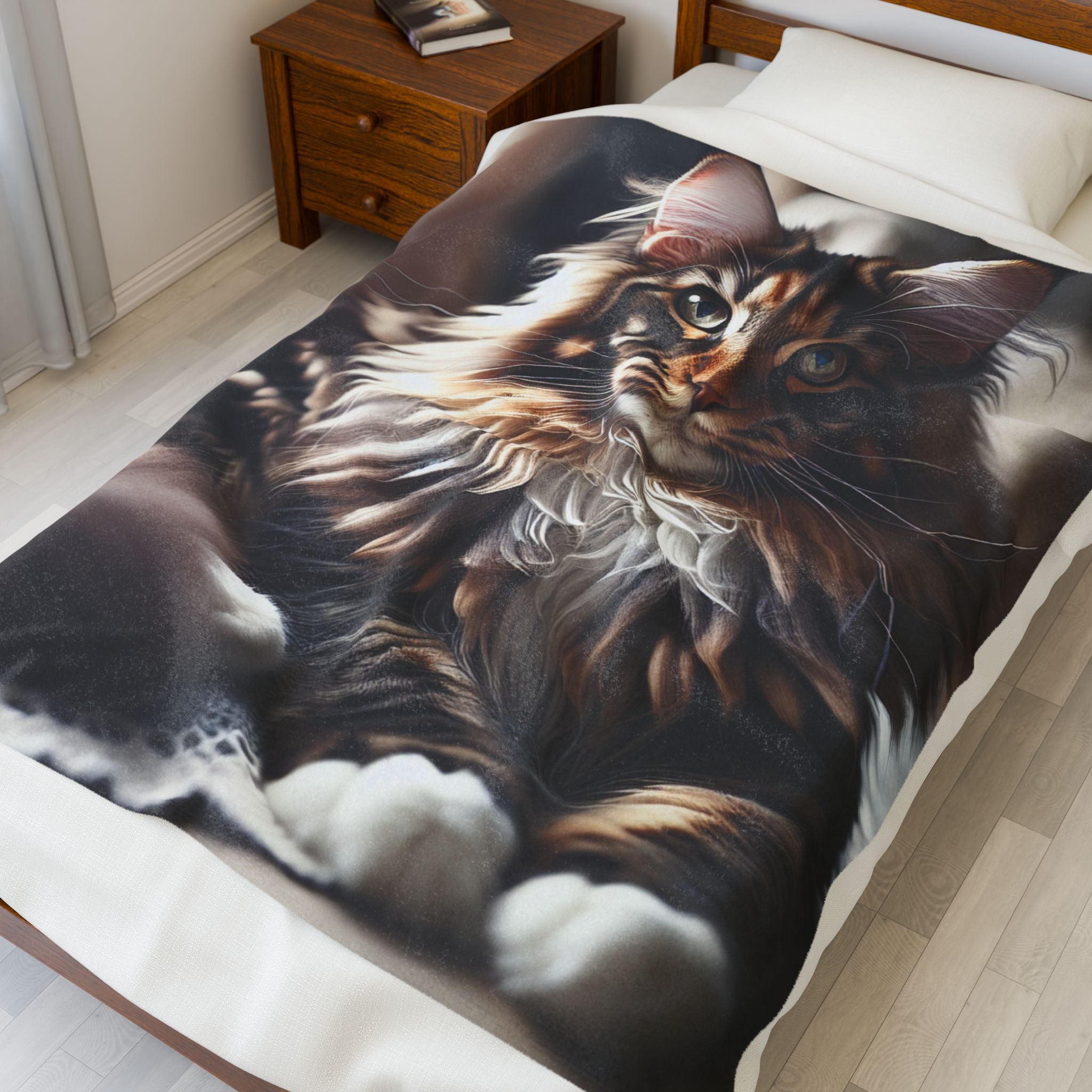 Velveteen Plush Blanket - Maine Coon Cat 2