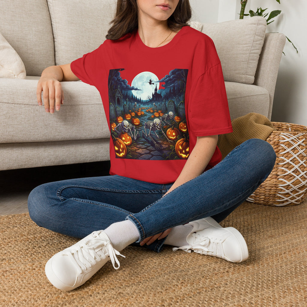 Halloween Pumpkin Patch T-Shirt — Haunted Moonlit Cemetery Graphic Tee
