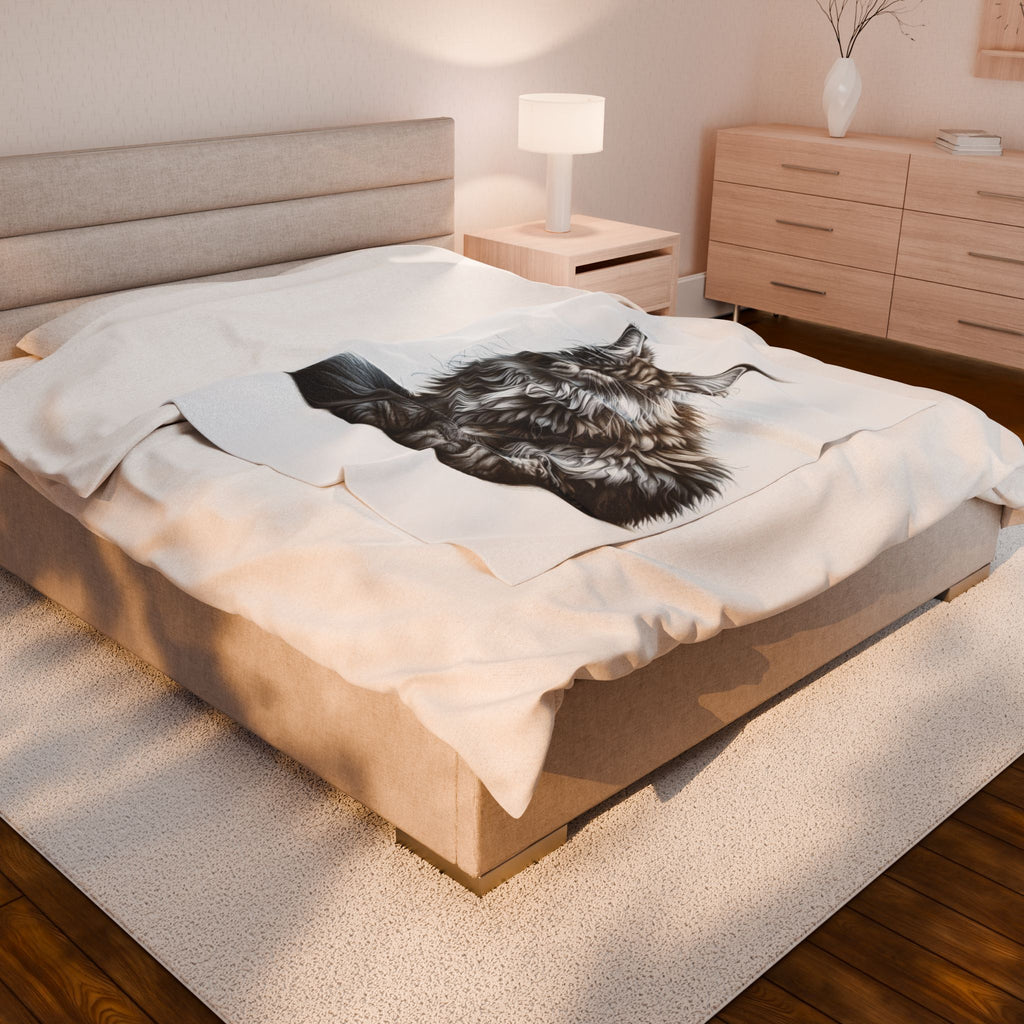 Velveteen Plush Blanket - Maine Coon Cat 3