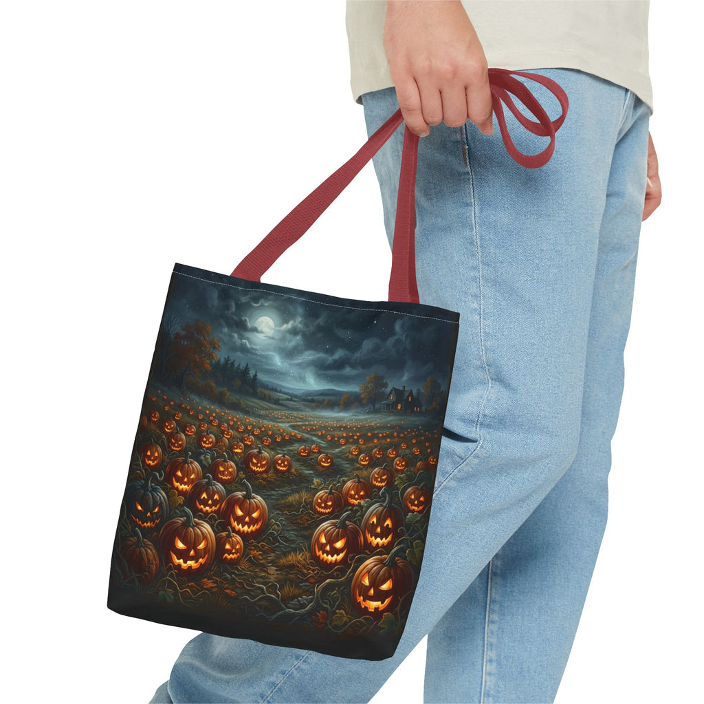 Halloween Pumpkin Field Tote Bag — Spooky Jack-O'-Lantern All-Over Print