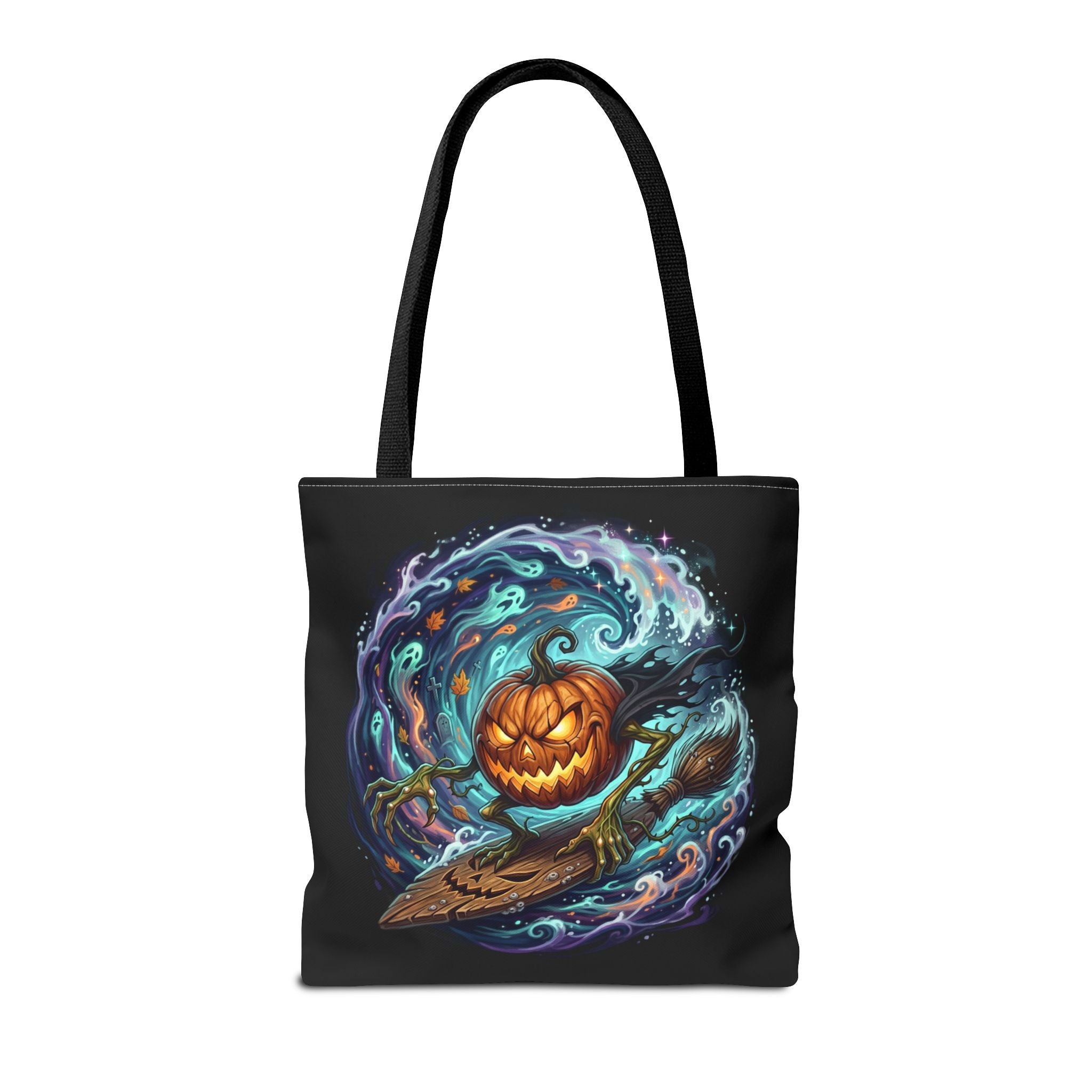 Halloween Surfing Pumpkin Tote Bag — Spooky Jack-o'-Lantern Beach Wave Tote