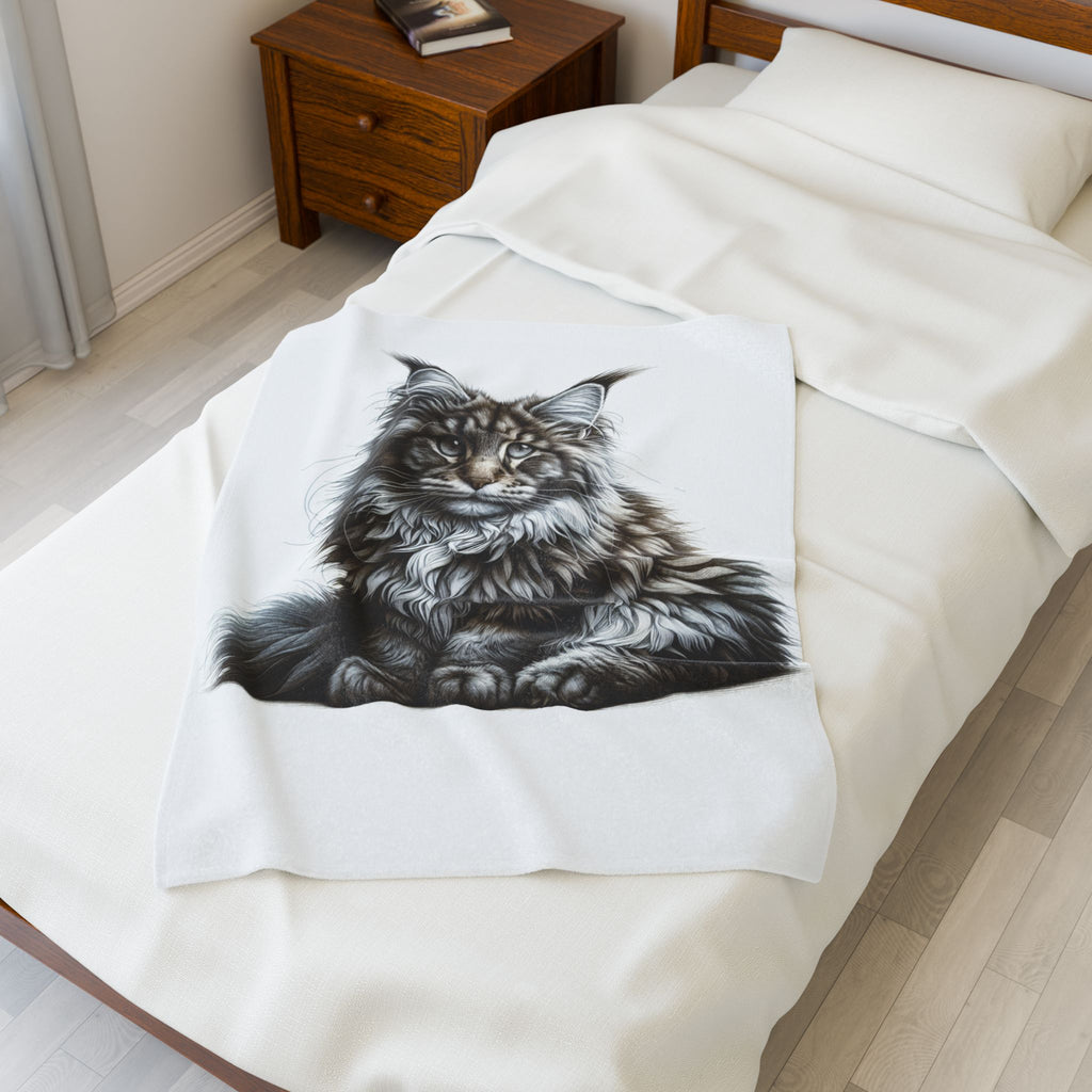 Velveteen Plush Blanket - Maine Coon Cat 3