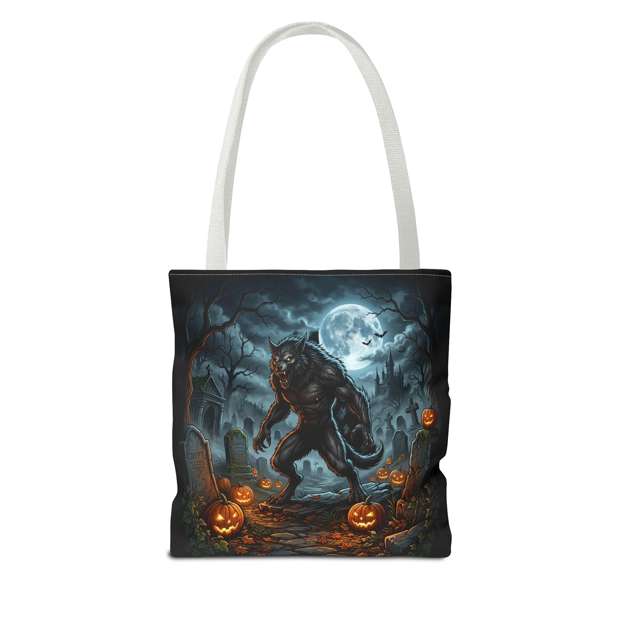 Halloween Werewolf Tote Bag – Spooky Graveyard Pumpkin Night Market Tote
