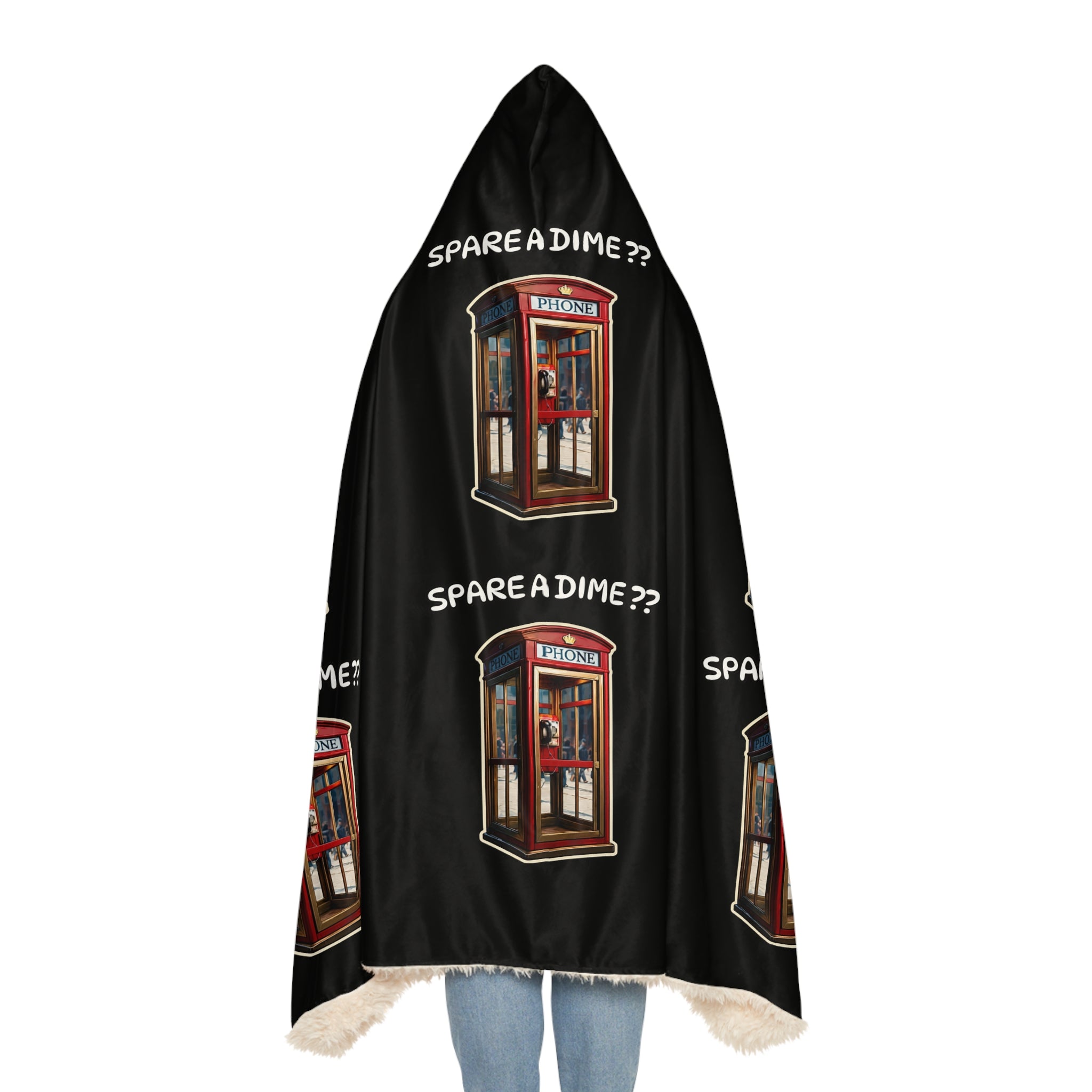 Hooded Blanket — 'Spare a Dime?' Vintage Phone Booth Snuggle Blanket