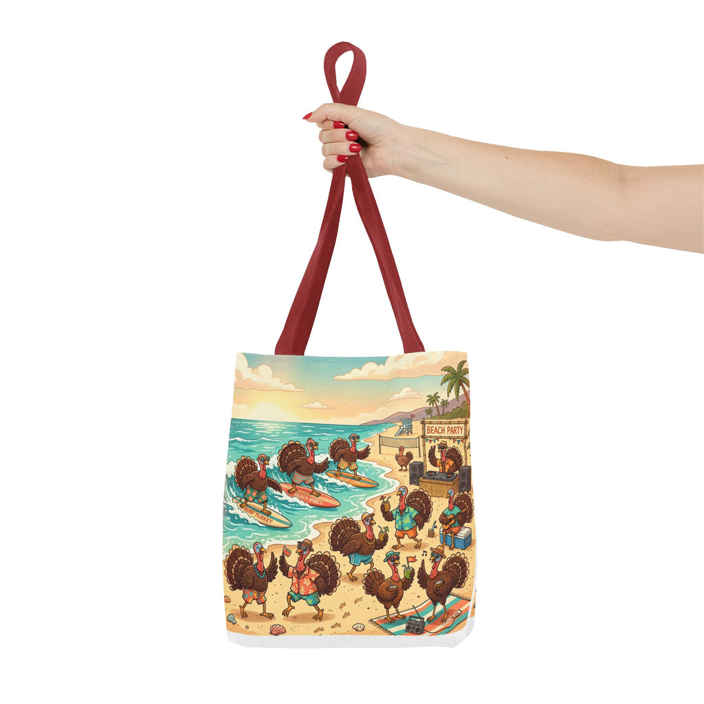Surfing Turkeys Beach Tote Bag – Funny Thanksgiving Summer Beach Tote