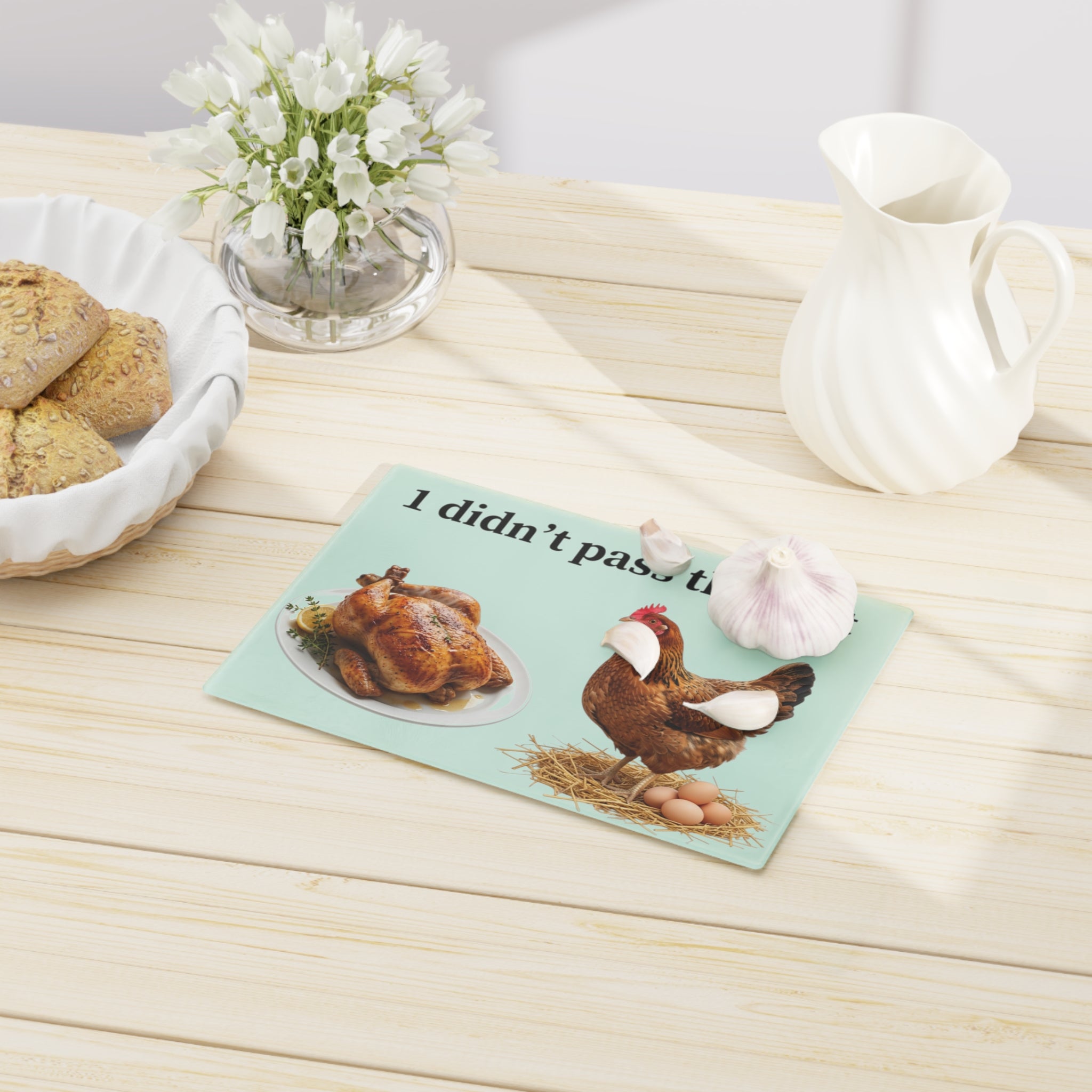 Funny 'I Didn't Pass the Test' Chicken Cutting Board – Humorous Kitchen Gift