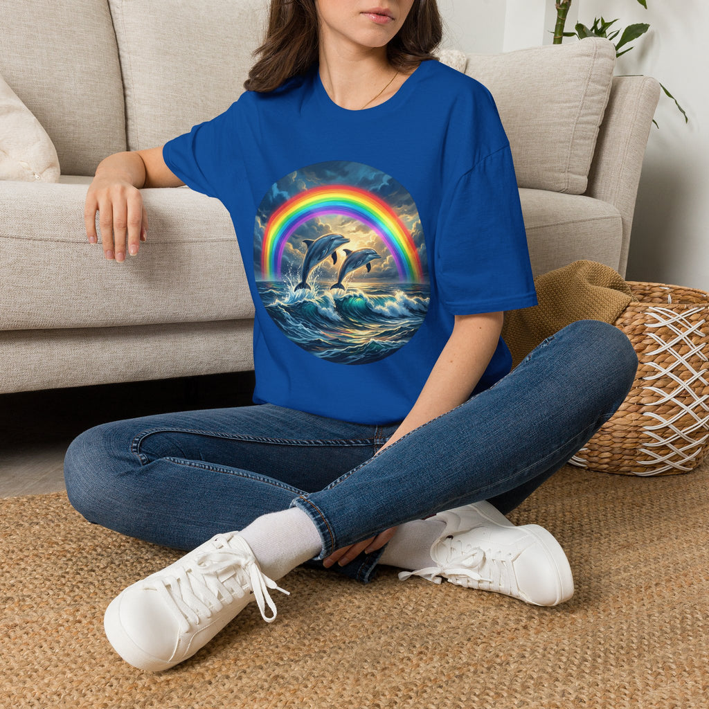Dolphin Rainbow Wave T-Shirt — Ocean Sunset Graphic Tee