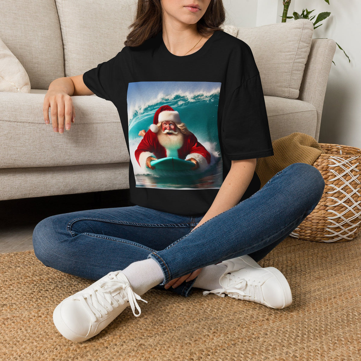 Surfing Santa T-Shirt — Funny Christmas Surf Holiday Tee