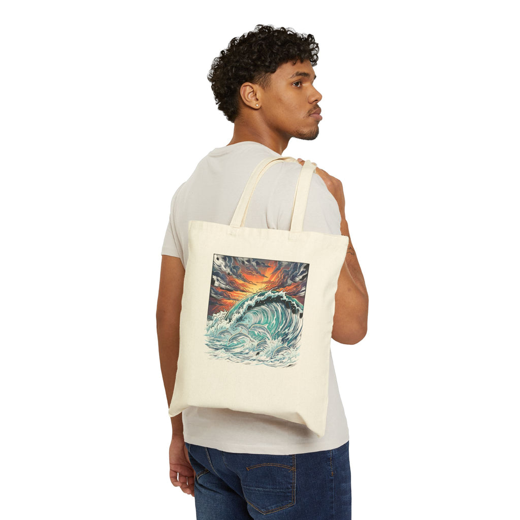 Ocean Wave Tote Bag — Vintage Sunset Surf Canvas Tote