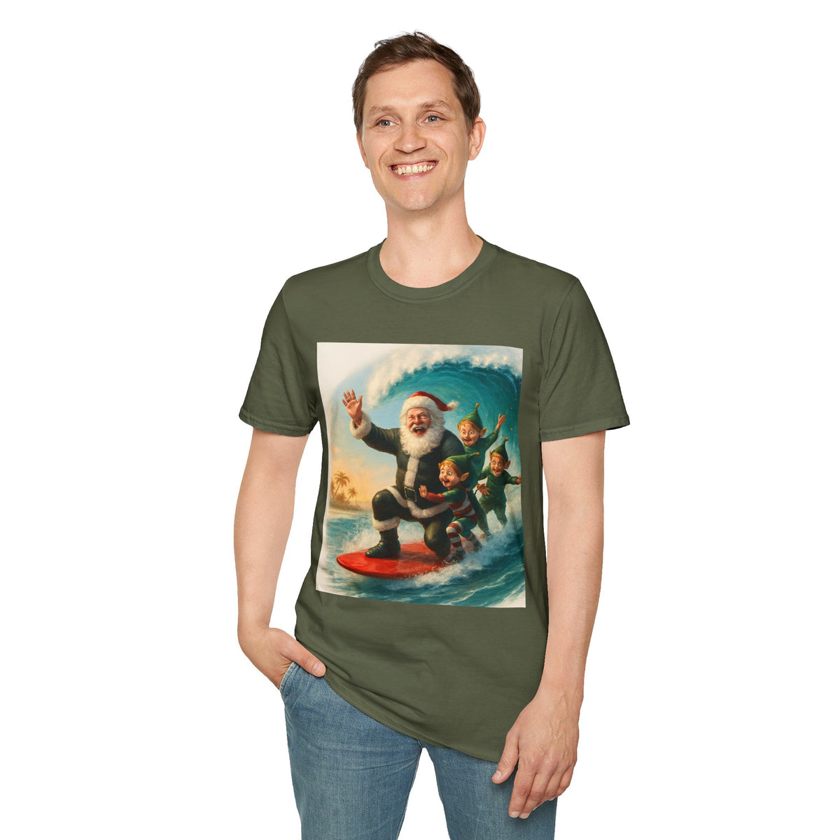 Santa Surfing T-Shirt — Retro Christmas Surfing Santa Tee