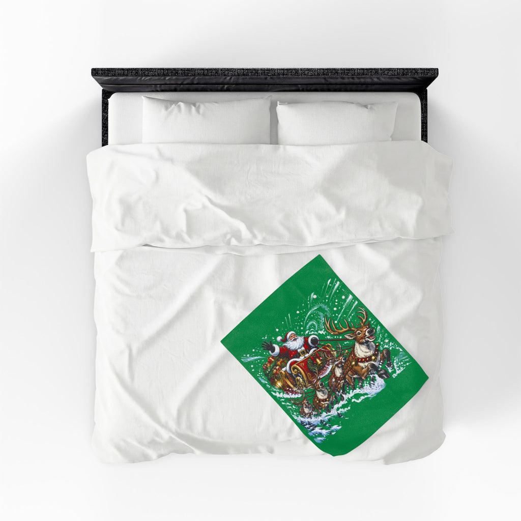 Christmas Santa and Reindeer Velveteen Plush Blanket