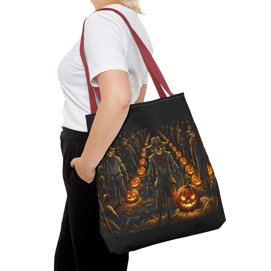 Halloween Scarecrow Parade Tote Bag – Spooky Pumpkin Field All-Over Print Tote