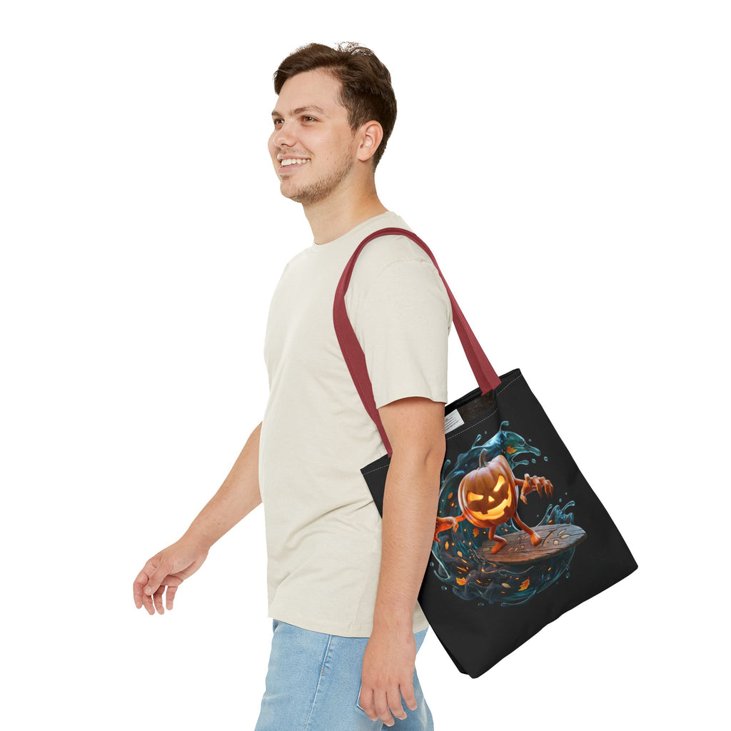 Halloween Pumpkin Surf Tote Bag — Spooky Jack-O'-Lantern Surfing Beach Tote