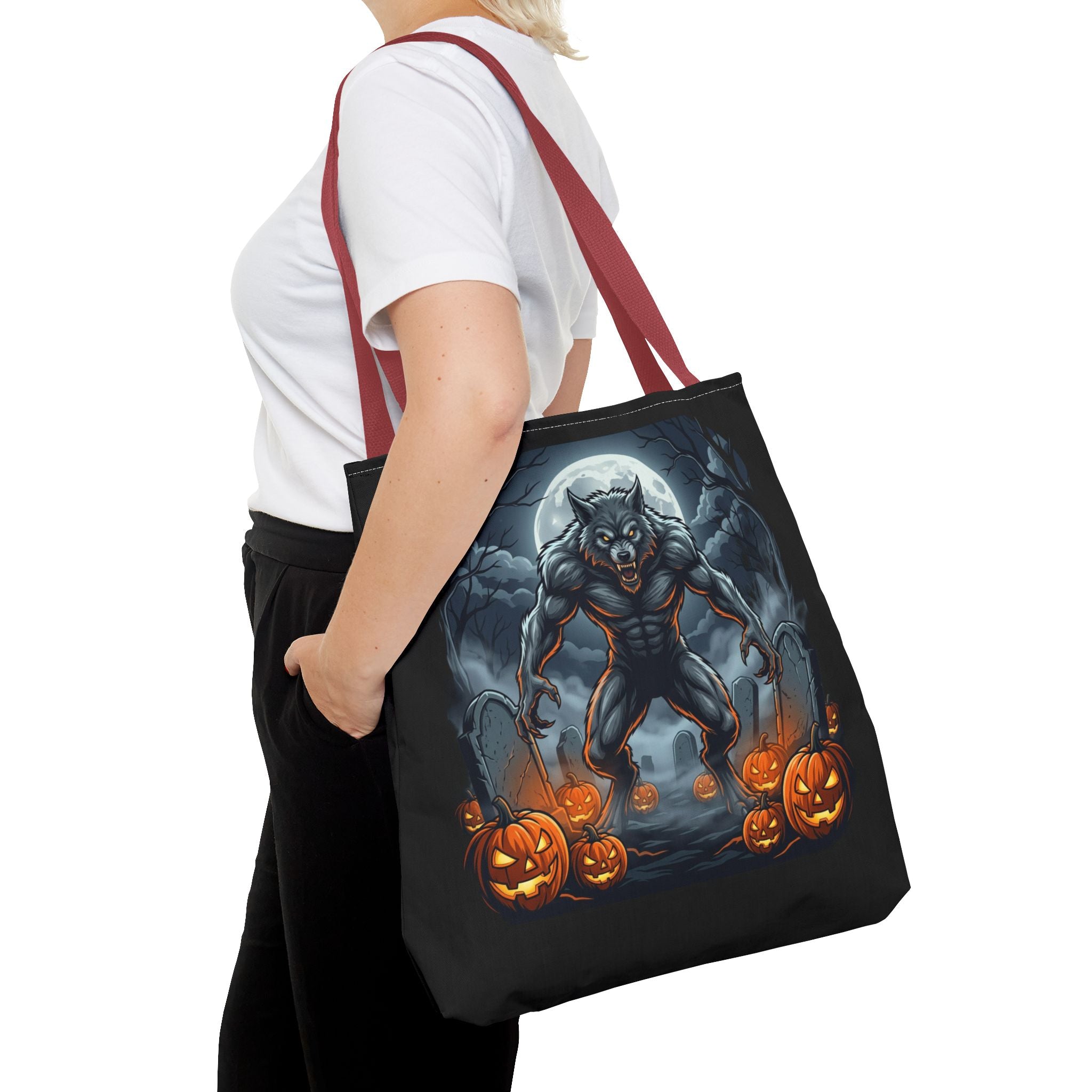 Werewolf Halloween Tote Bag — Full Moon Pumpkin Horror AOP Tote