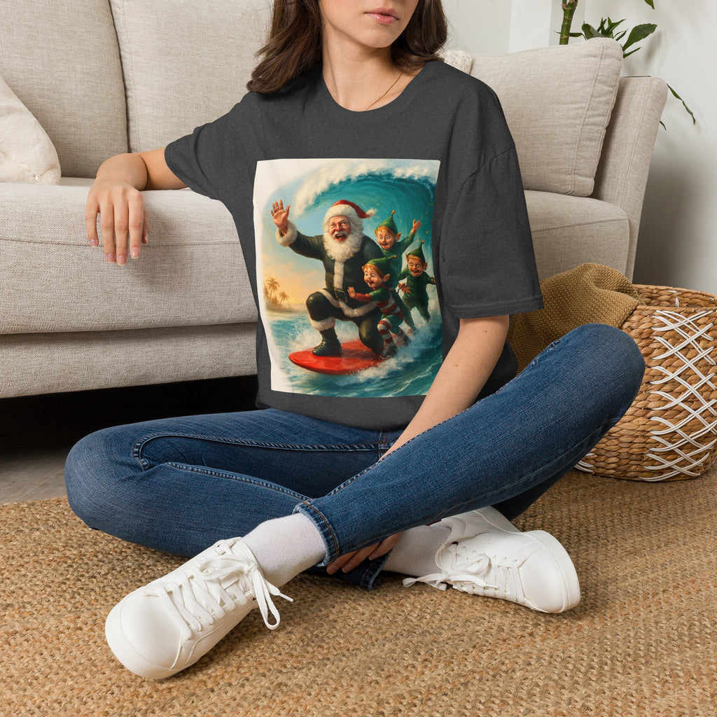 Santa Surfing T-Shirt — Retro Christmas Surfing Santa Tee