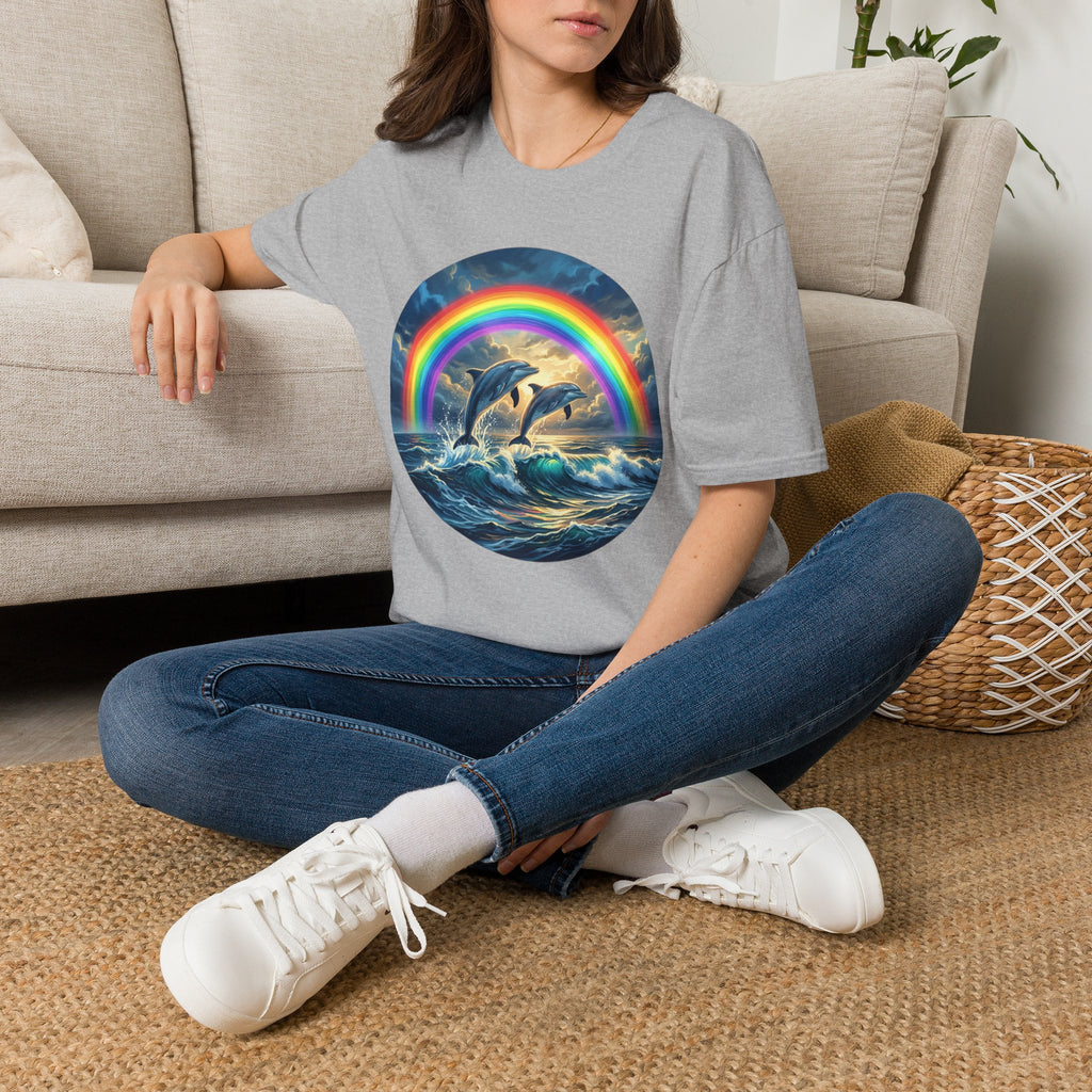 Dolphin Rainbow Wave T-Shirt — Ocean Sunset Graphic Tee