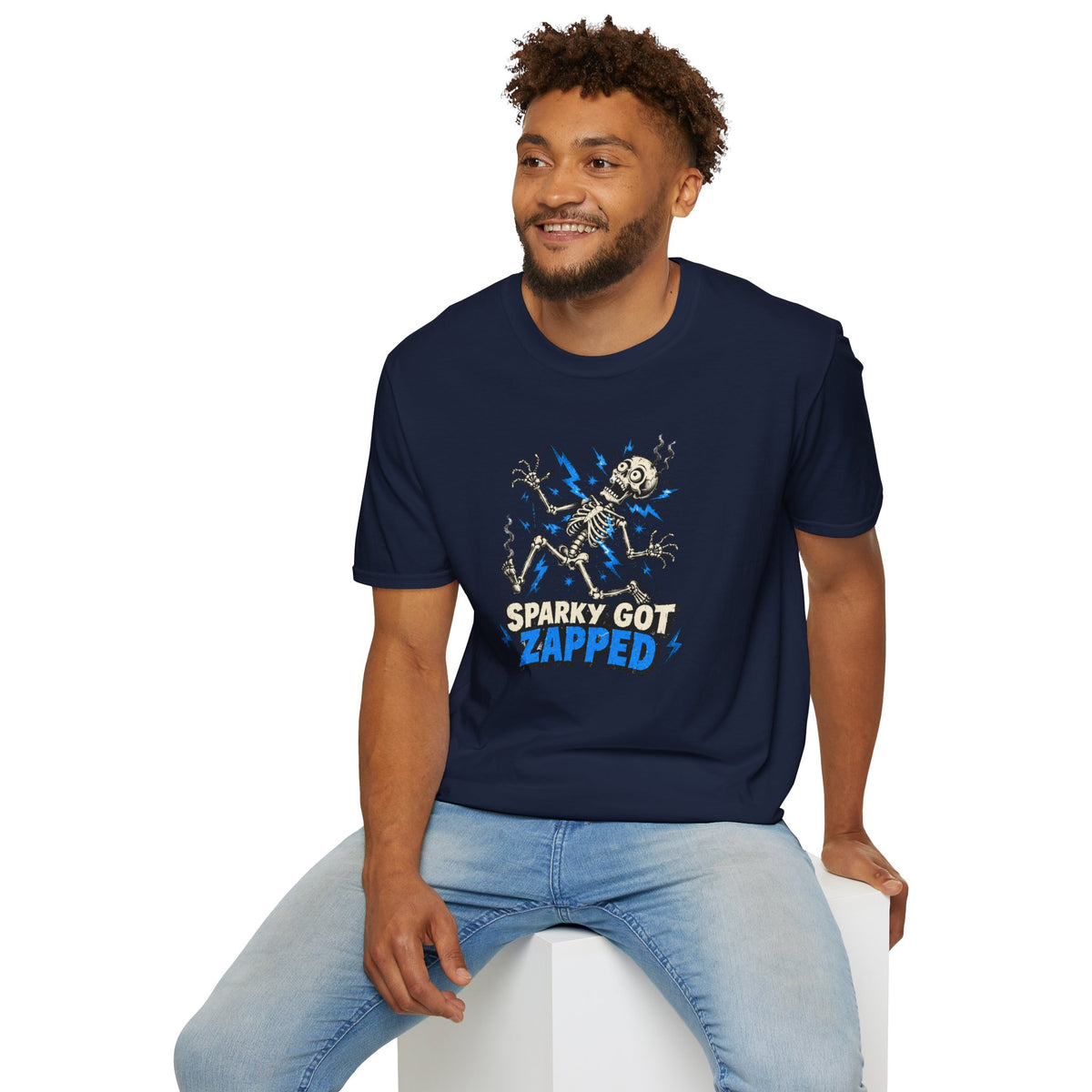 Sparky Got Zapped Skeleton Graphic T-Shirt