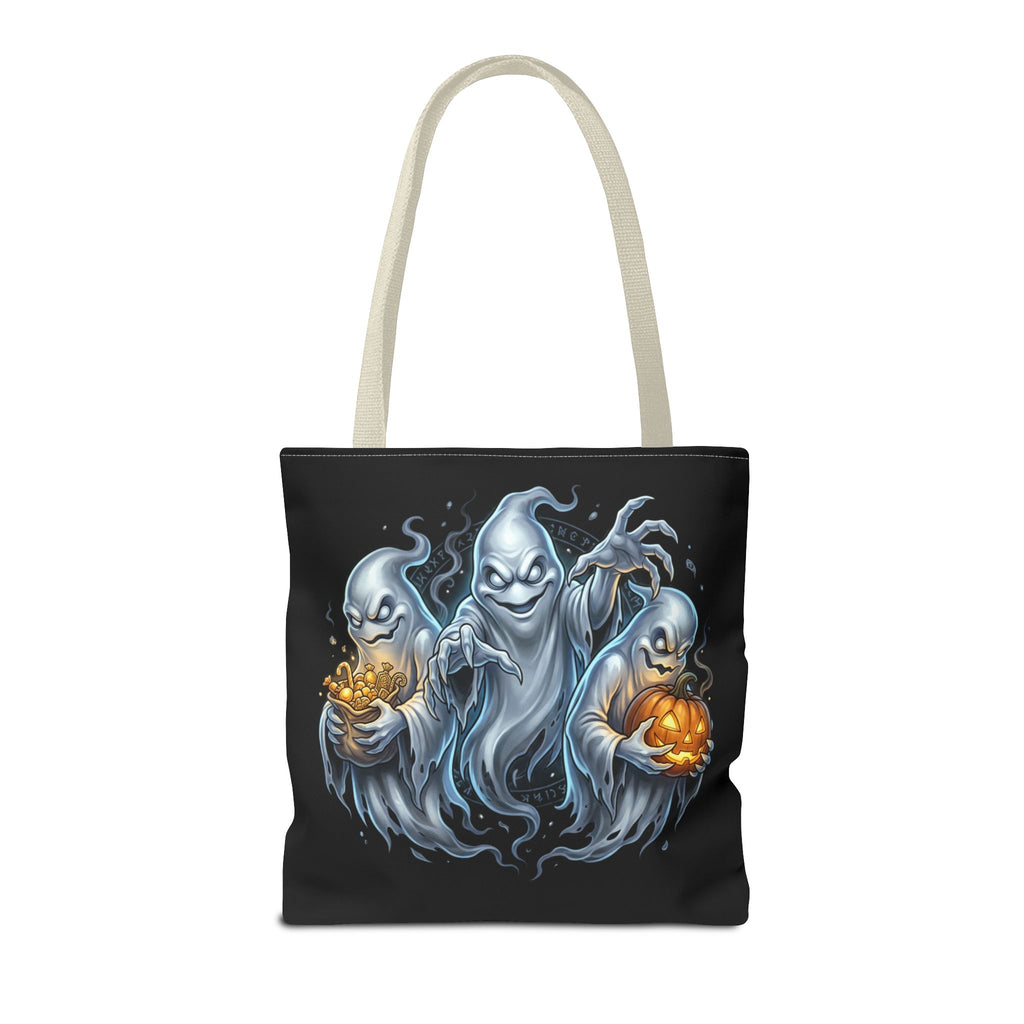 Halloween Ghost Trio Tote Bag — Spooky Pumpkin Trick-or-Treat AOP Tote