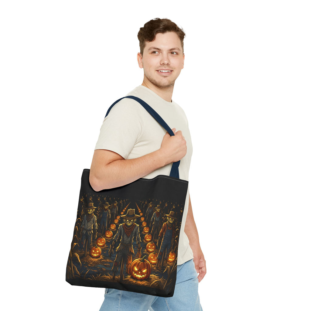 Halloween Scarecrow Parade Tote Bag – Spooky Pumpkin Field All-Over Print Tote