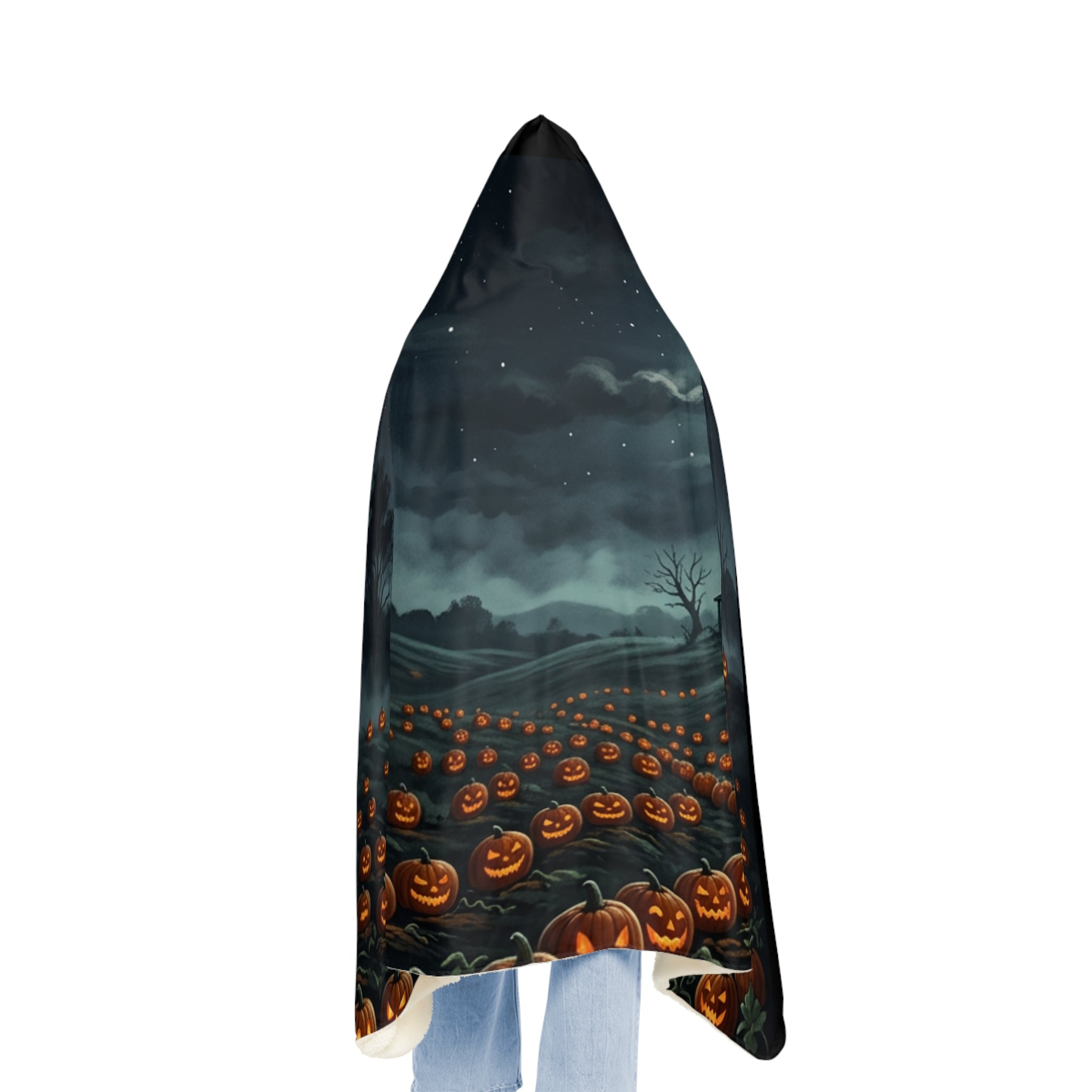 Halloween Pumpkin Field Hooded Blanket - Spooky Jack-O'-Lantern Snuggle Throw