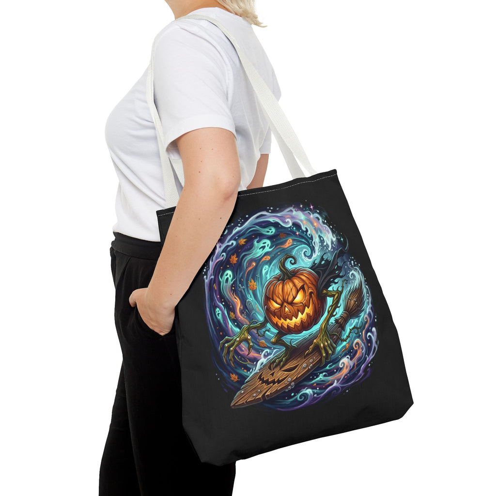 Halloween Surfing Pumpkin Tote Bag — Spooky Jack-o'-Lantern Beach Wave Tote