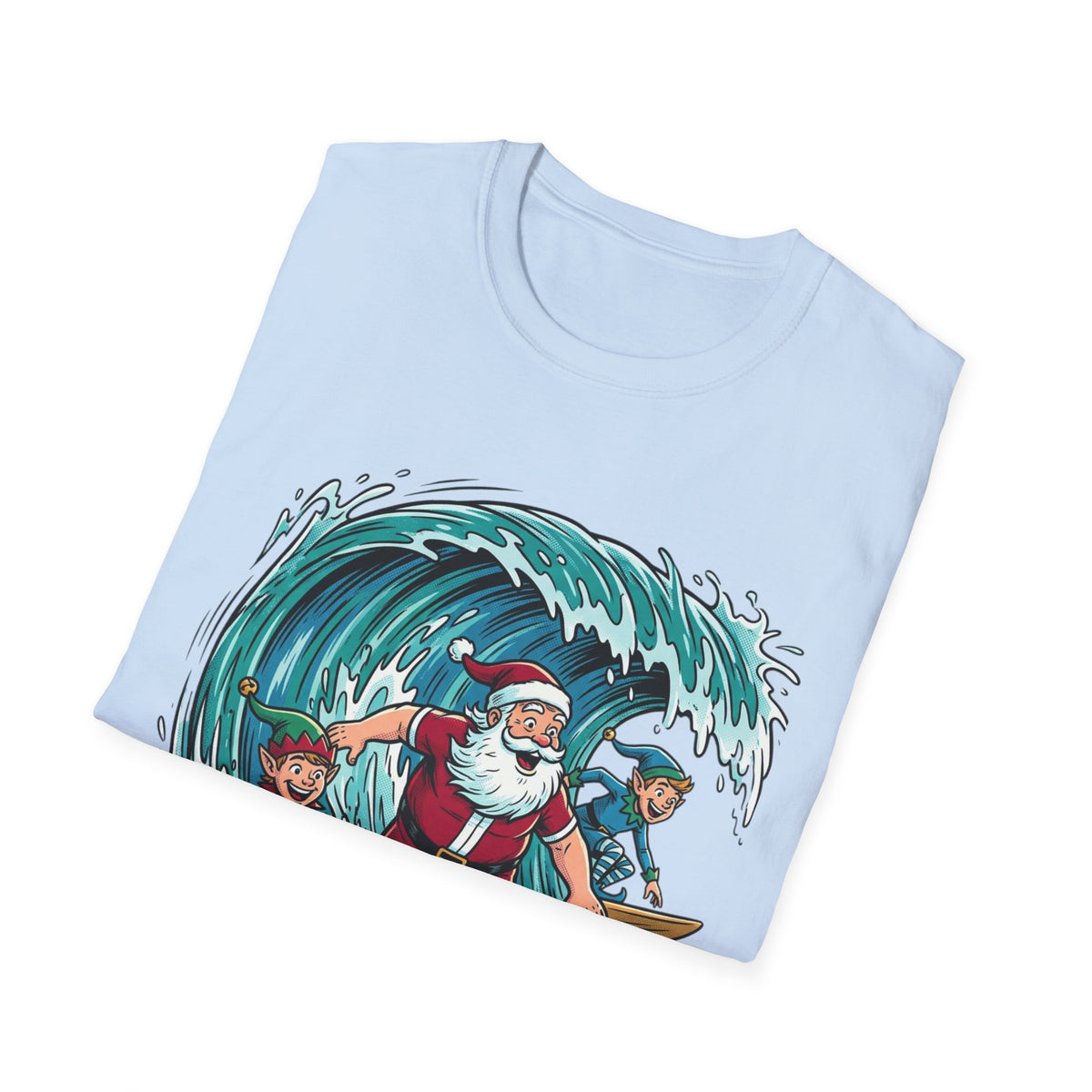 Surfing Santa T-Shirt — Christmas Beach Holiday Tee