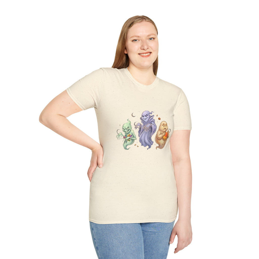 Three Quirky Ghosts Halloween Unisex Softstyle T-Shirt