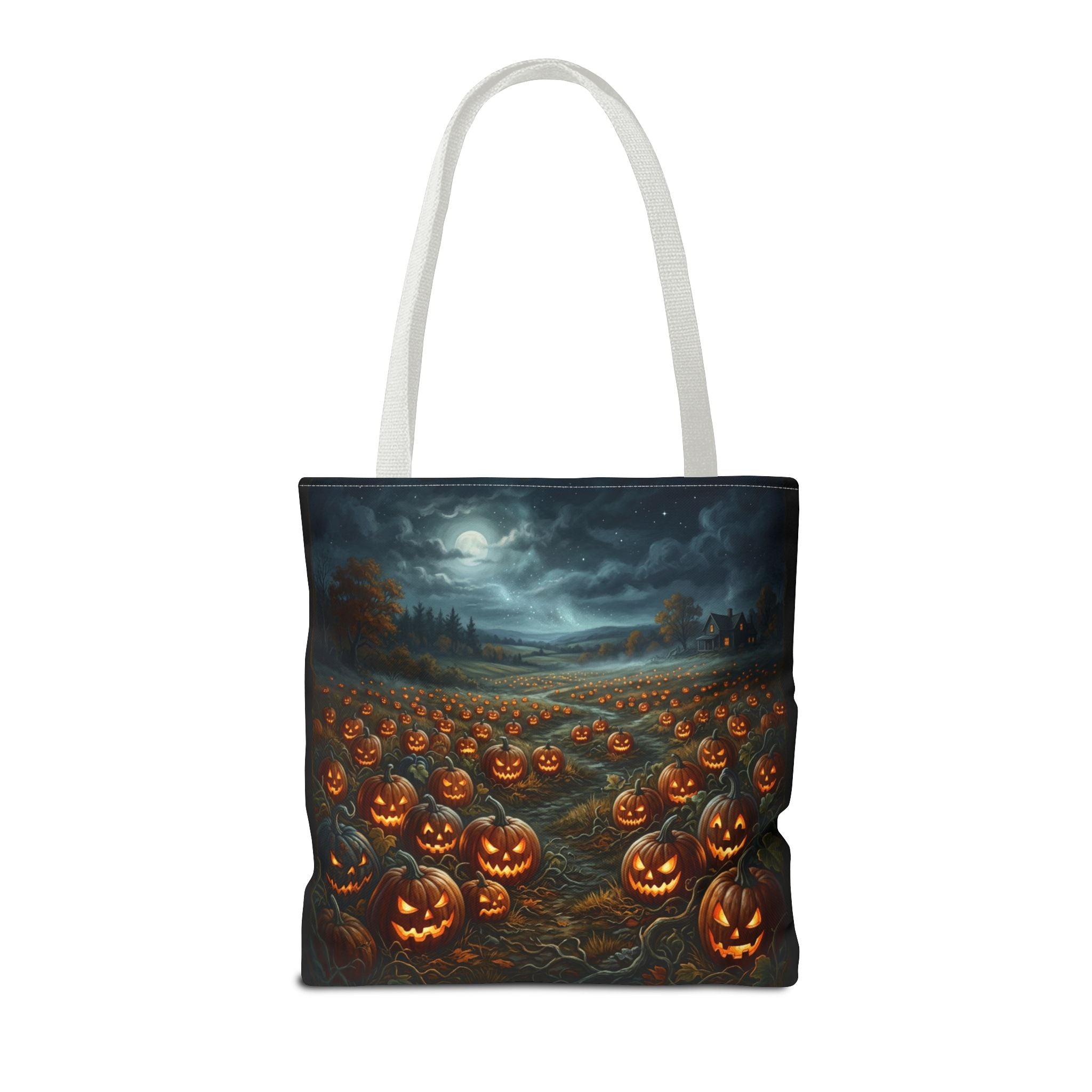 Halloween Pumpkin Field Tote Bag — Spooky Jack-O'-Lantern All-Over Print