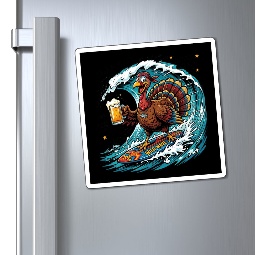 Surfing Turkey Magnet — Funny Thanksgiving Fridge Magnet with Beer