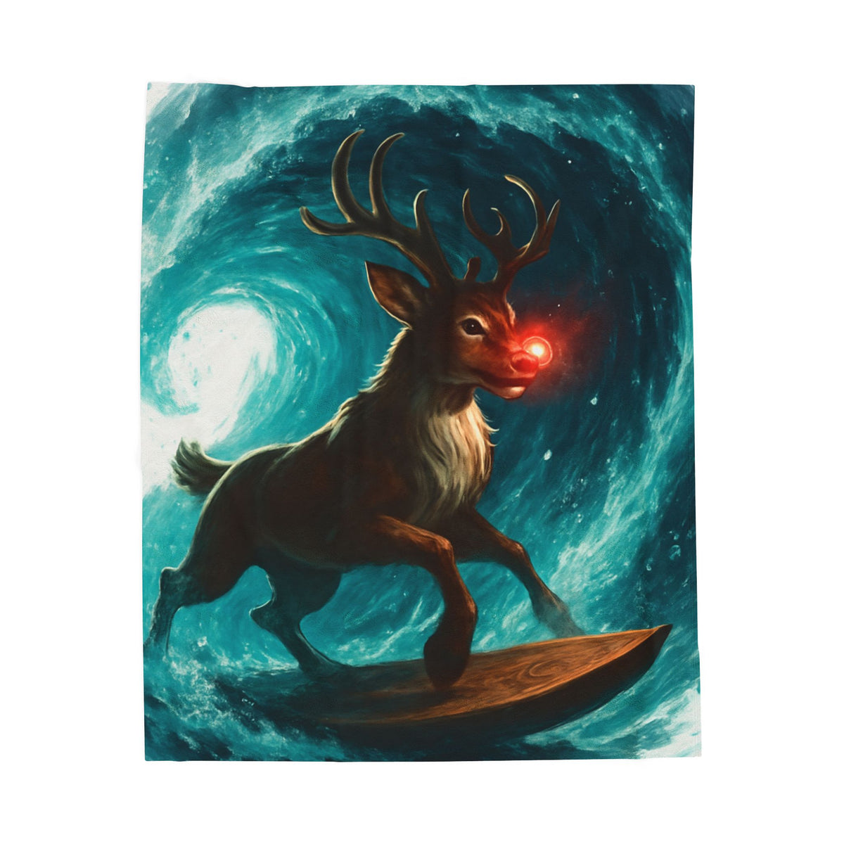Mystical Surfing Reindeer Velveteen Plush Blanket