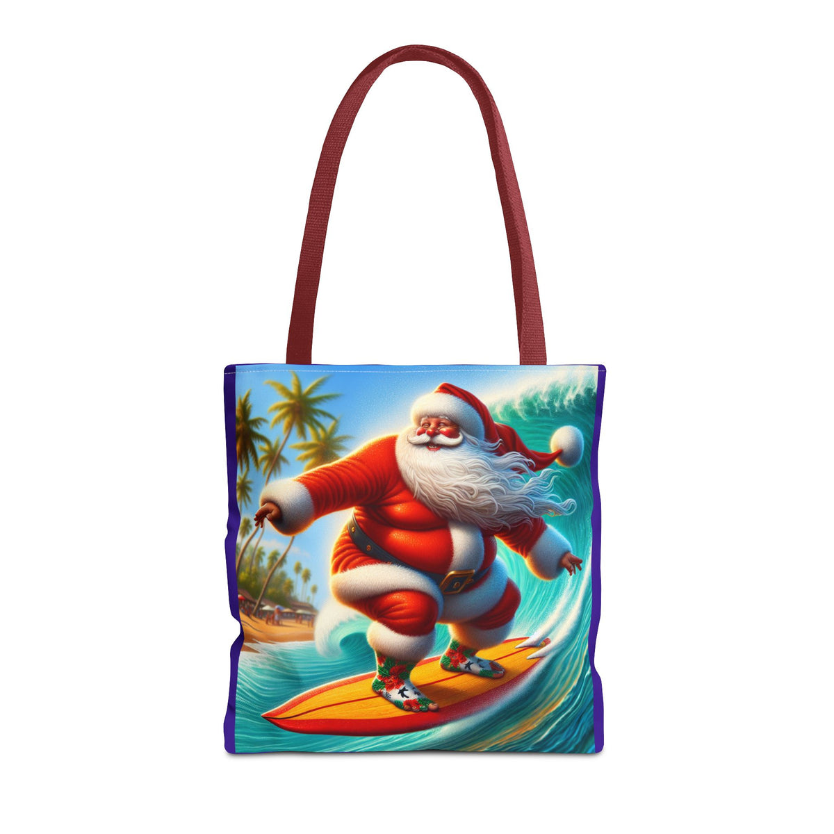 Surfing Santa Tote Bag — Tropical Christmas Beach Holiday Tote