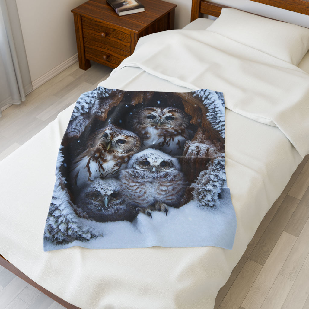 Velveteen Plush Blanket - Owls
