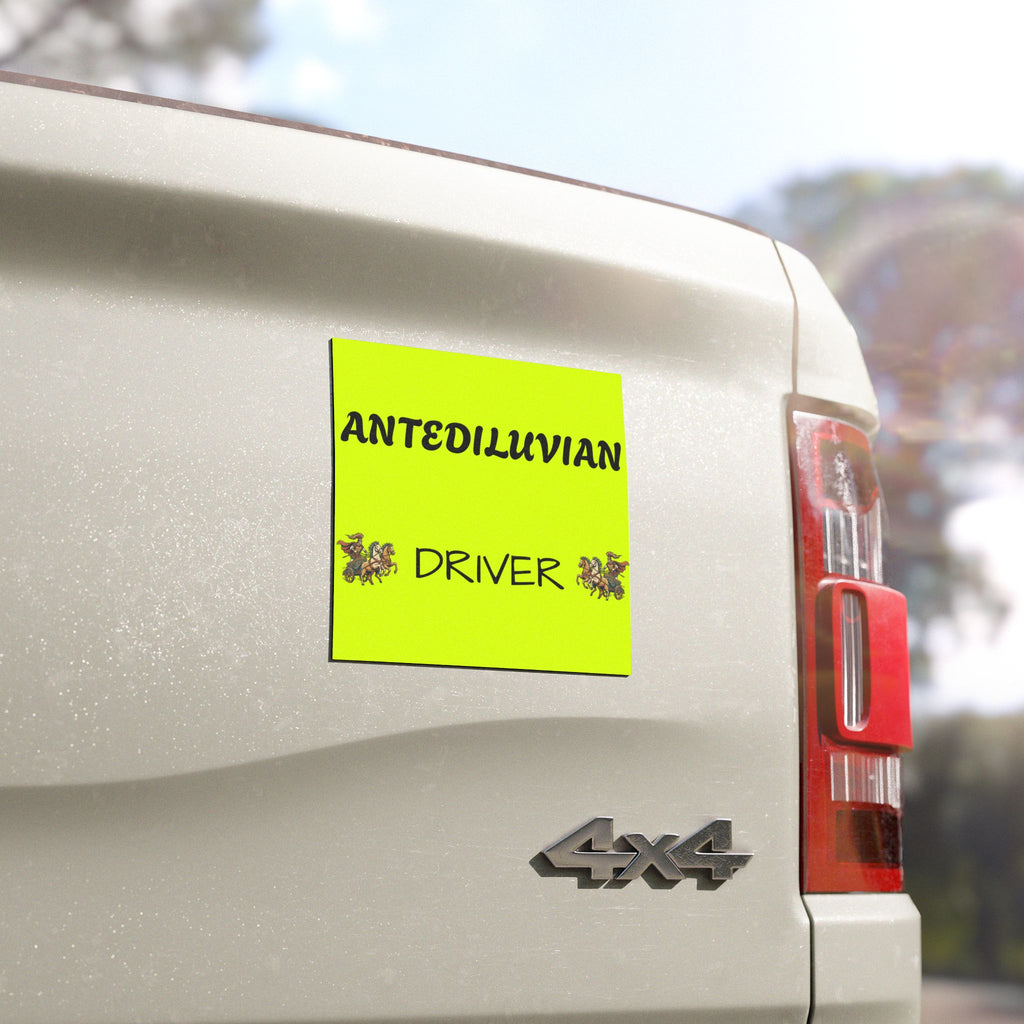 Antediluvian Driver Funny Slow & Steady Car Magnet – Yellow with Design