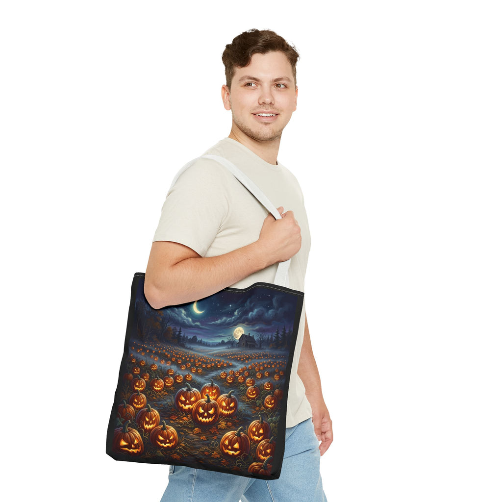 Halloween Pumpkin Patch Tote Bag — Spooky Night Jack-O'-Lantern Canvas Tote