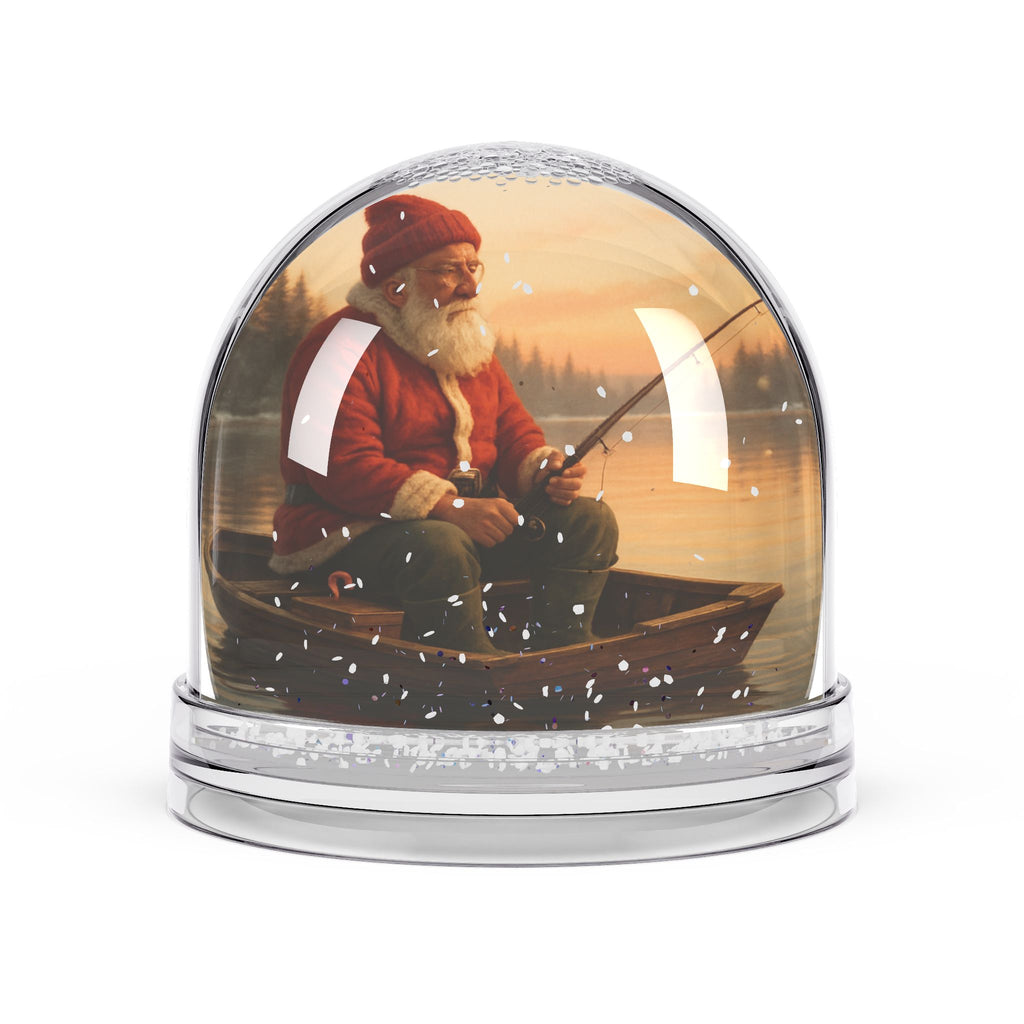 Santa Fishing Snow Globe — Rustic Holiday Decor