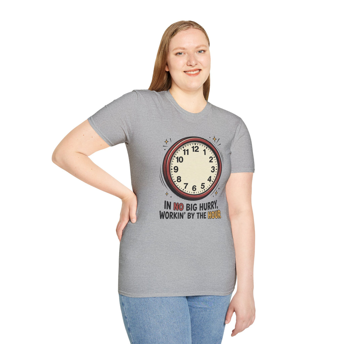 Clock Graphic T-Shirt — “In No Big Hurry, Workin’ By The Book” Vintage Timepiece Tee