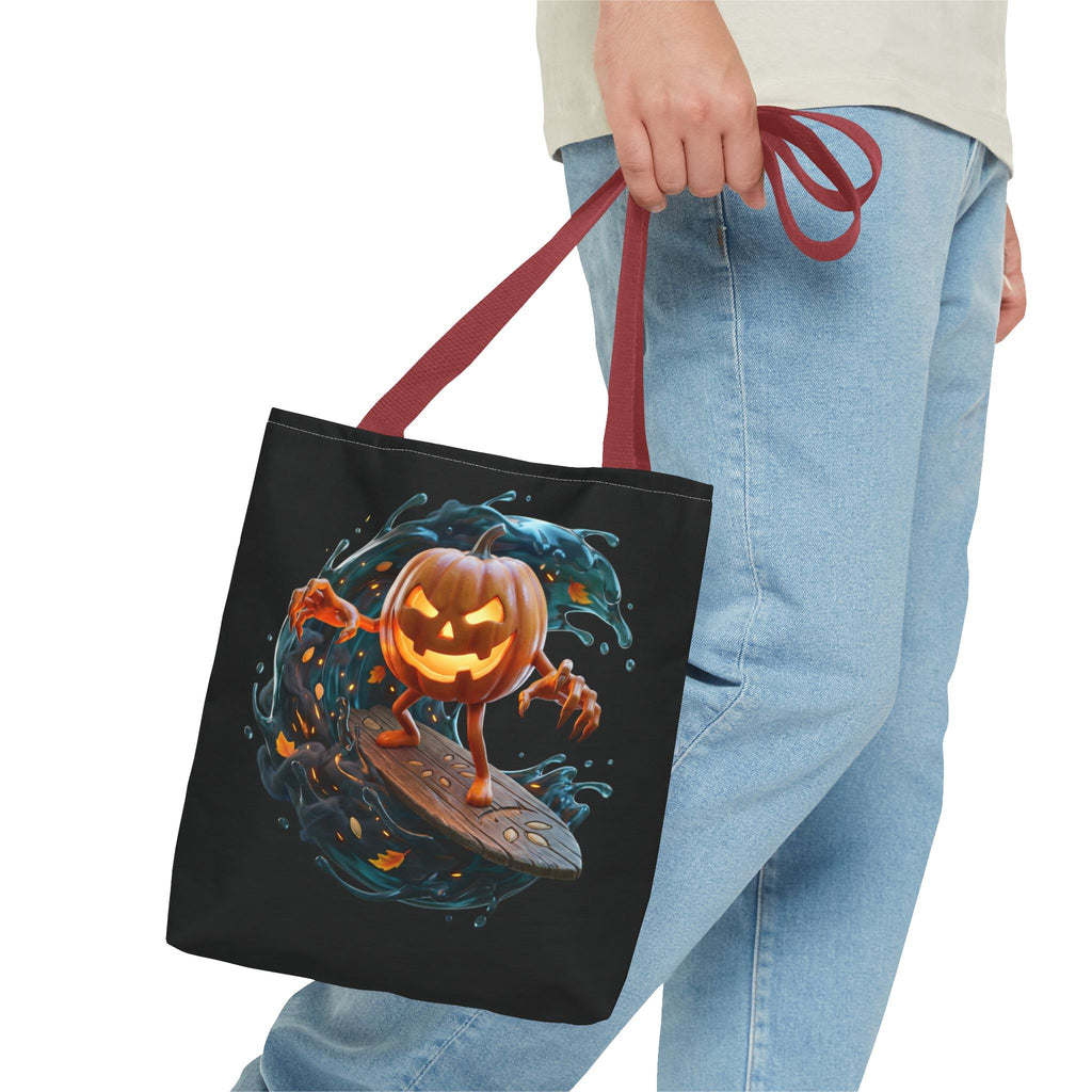Halloween Pumpkin Surf Tote Bag — Spooky Jack-O'-Lantern Surfing Beach Tote
