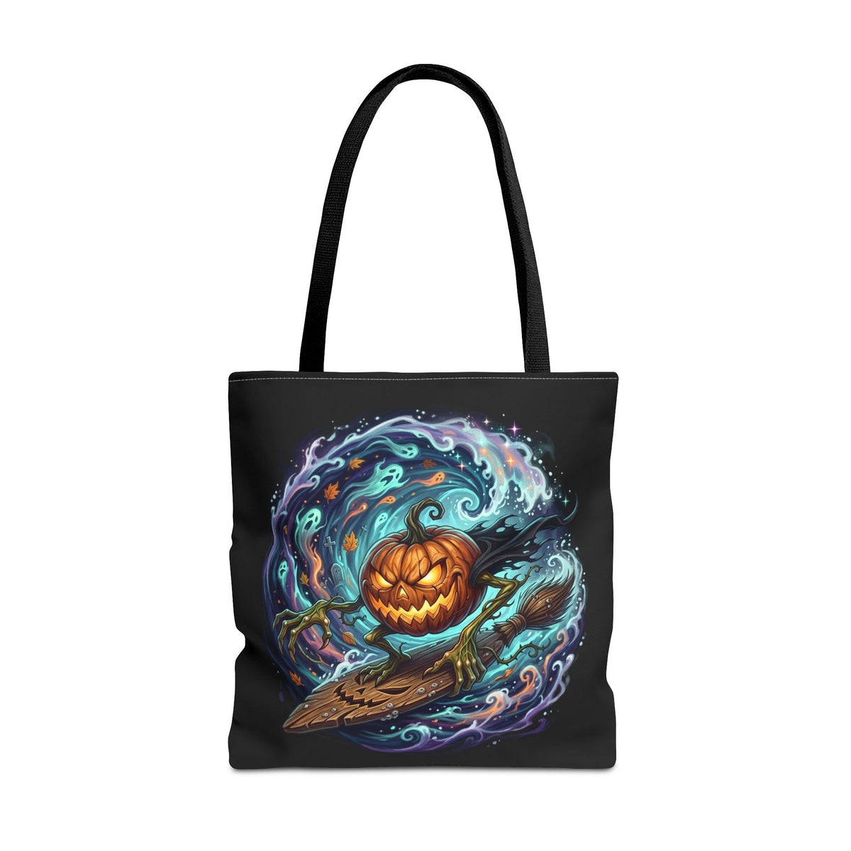 Halloween Surfing Pumpkin Tote Bag — Spooky Jack-o'-Lantern Beach Wave Tote