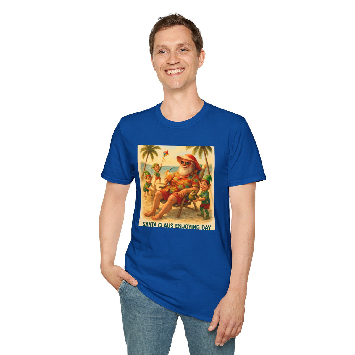 Santa Claus Enjoying Day T-Shirt – Retro Beach Holiday Tee