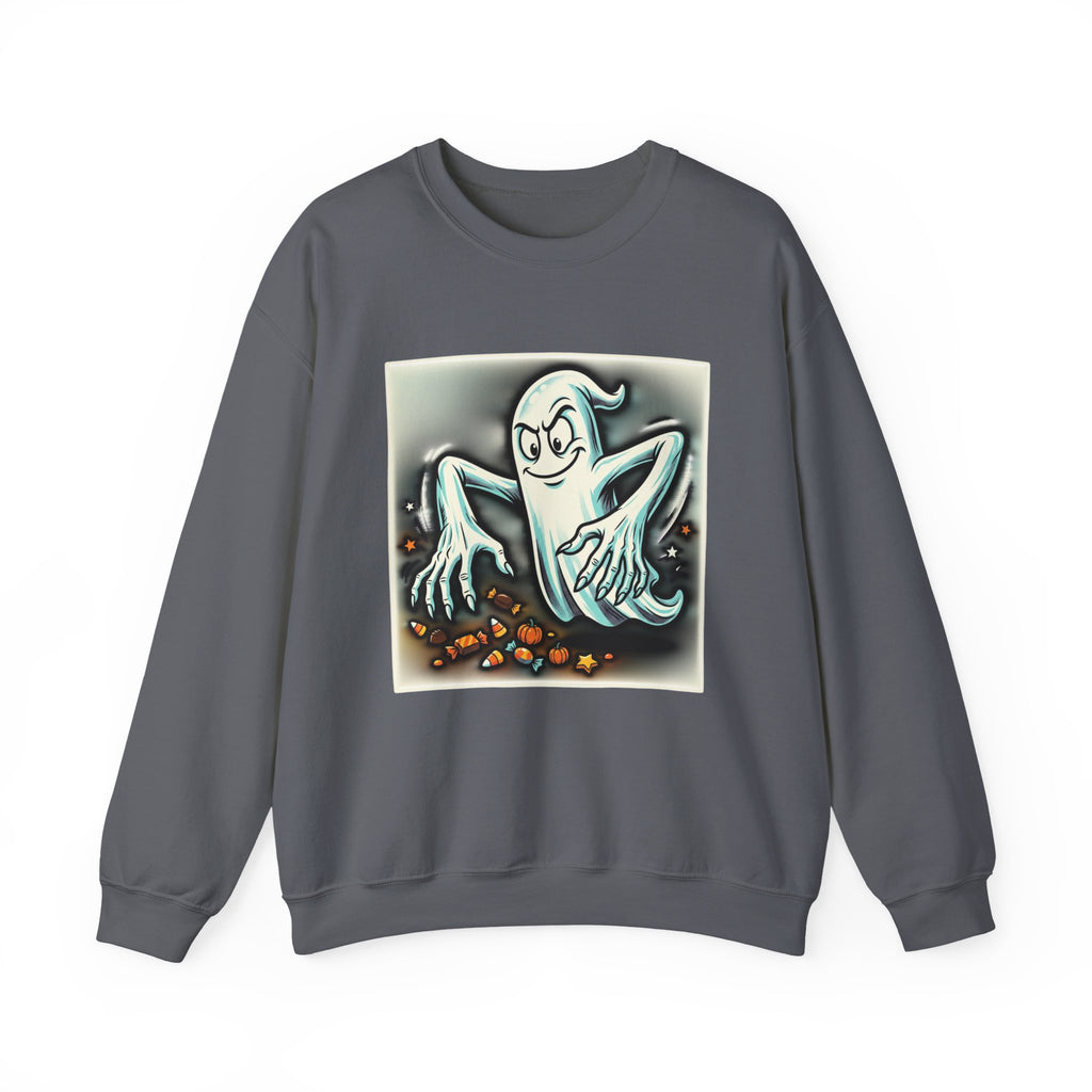 Candy Ghost Halloween Crewneck Sweatshirt — Retro Spooky Ghost with Candy Corn