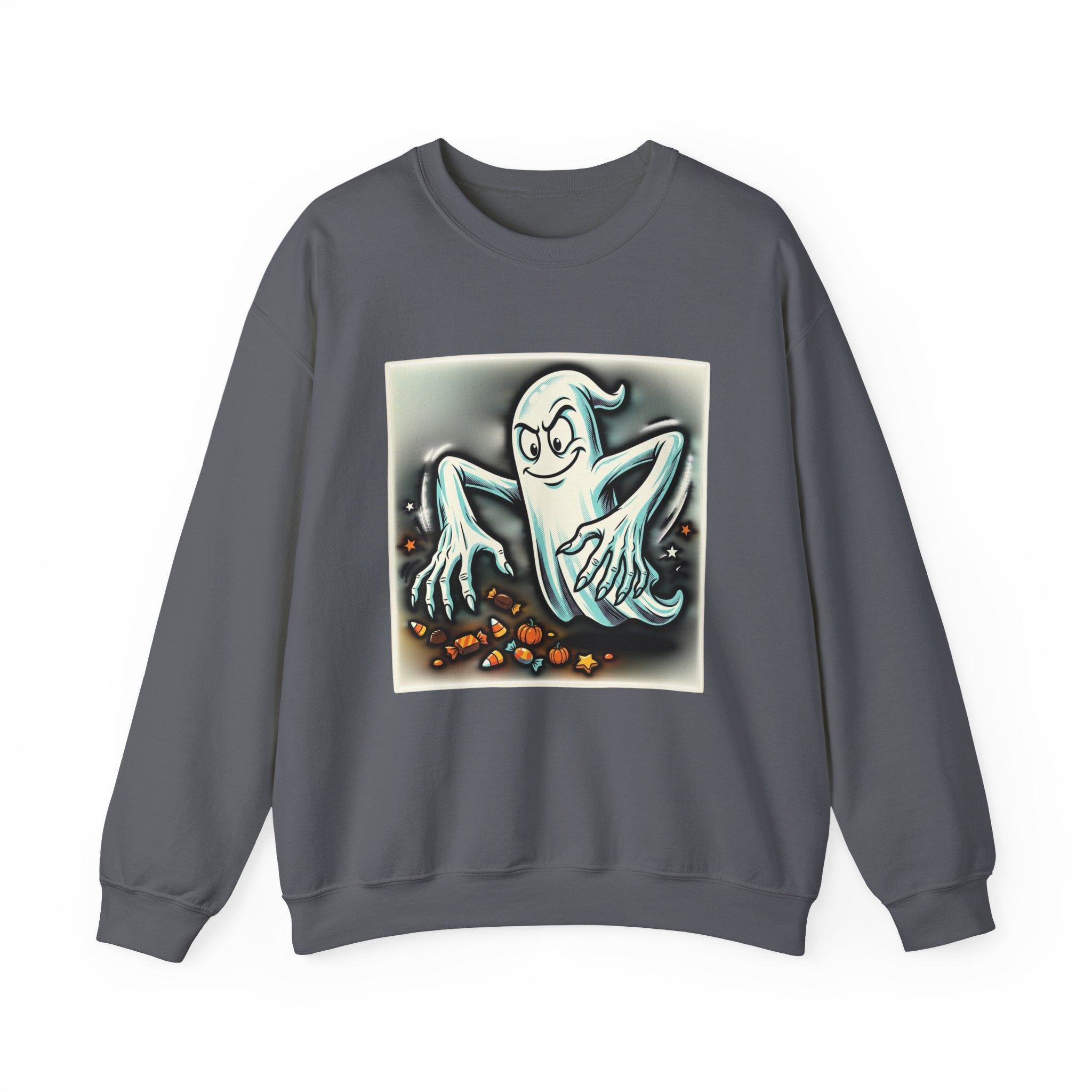 Candy Ghost Halloween Crewneck Sweatshirt — Retro Spooky Ghost with Candy Corn