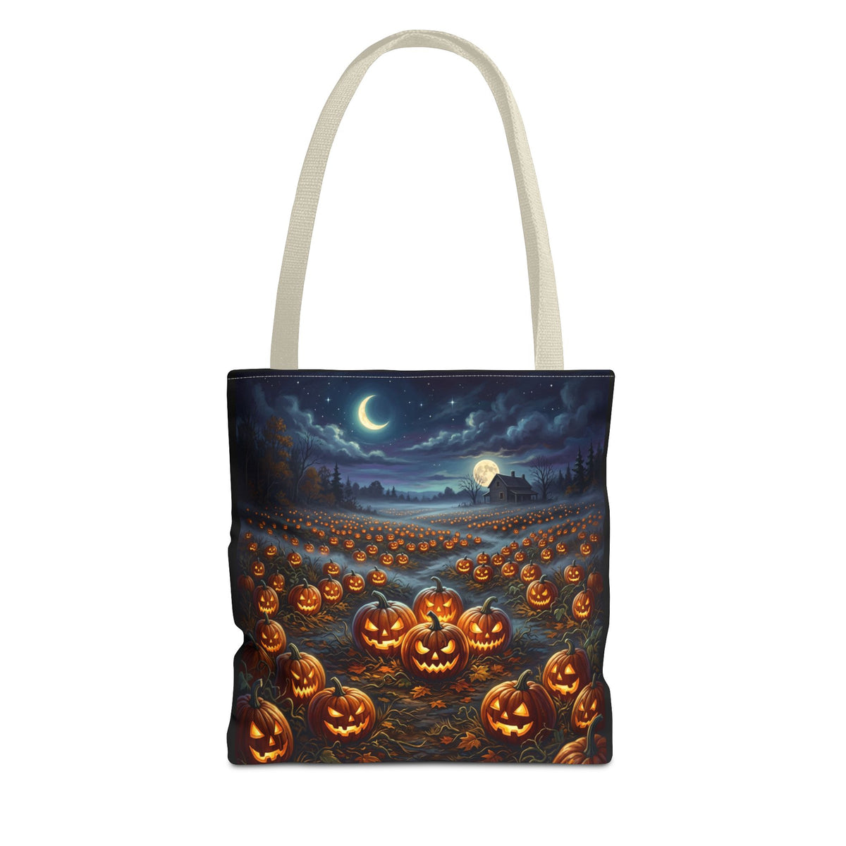 Halloween Pumpkin Patch Tote Bag — Spooky Night Jack-O'-Lantern Canvas Tote