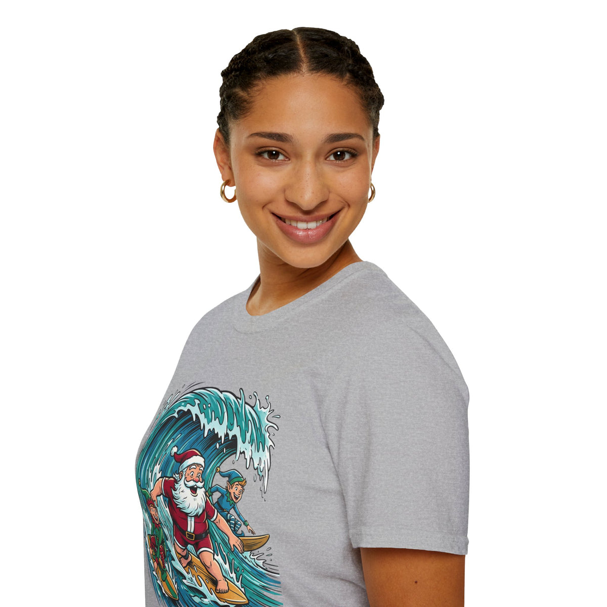 Surfing Santa T-Shirt — Christmas Beach Holiday Tee