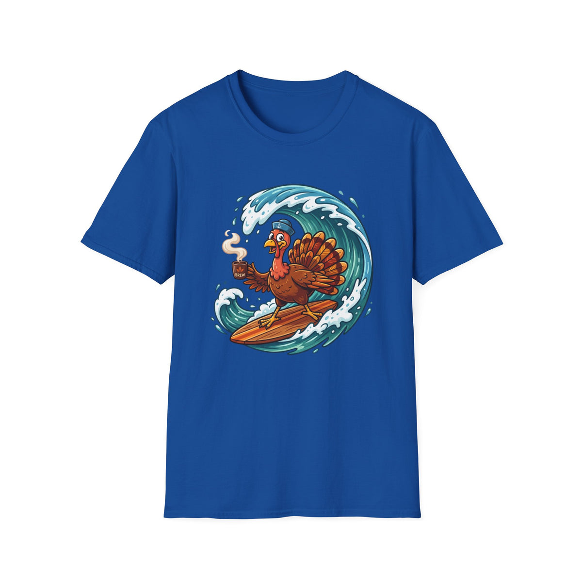 Surfing Turkey T‑Shirt — Funny Thanksgiving Surfboard Design
