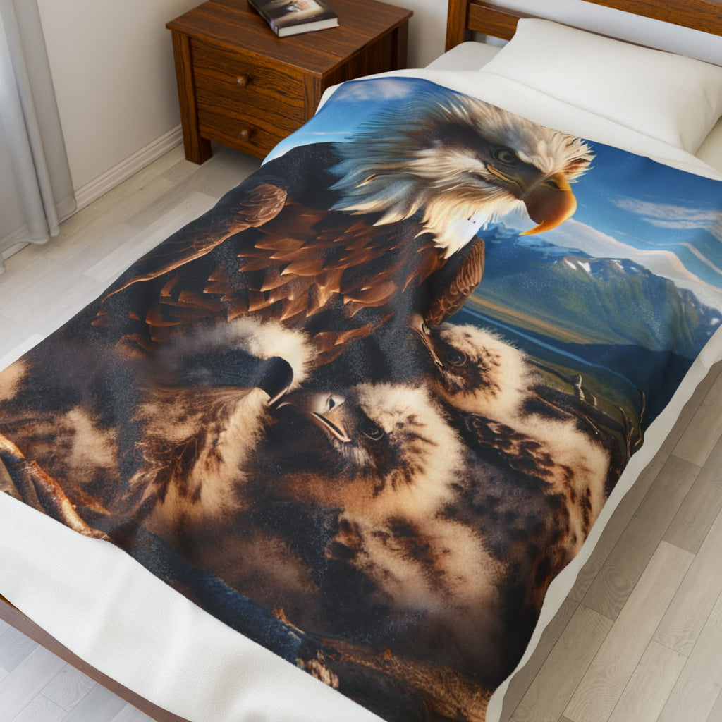 Velveteen Plush Blanket - Eagle with Baby Eagles