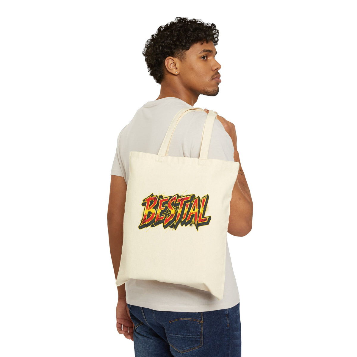 BESTIAL Graphic Tote Bag — Bold Retro Comic Lettering Canvas Tote
