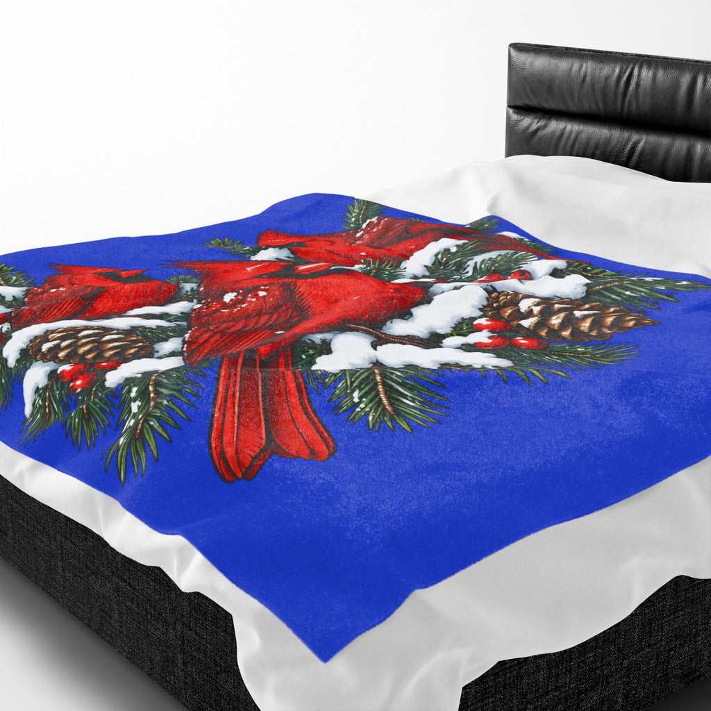 Cardinal Christmas Velveteen Plush Blanket