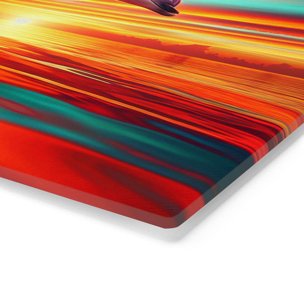 Dolphin Sunset Cutting Board – Vibrant Ocean Scene Glass Chopping Board