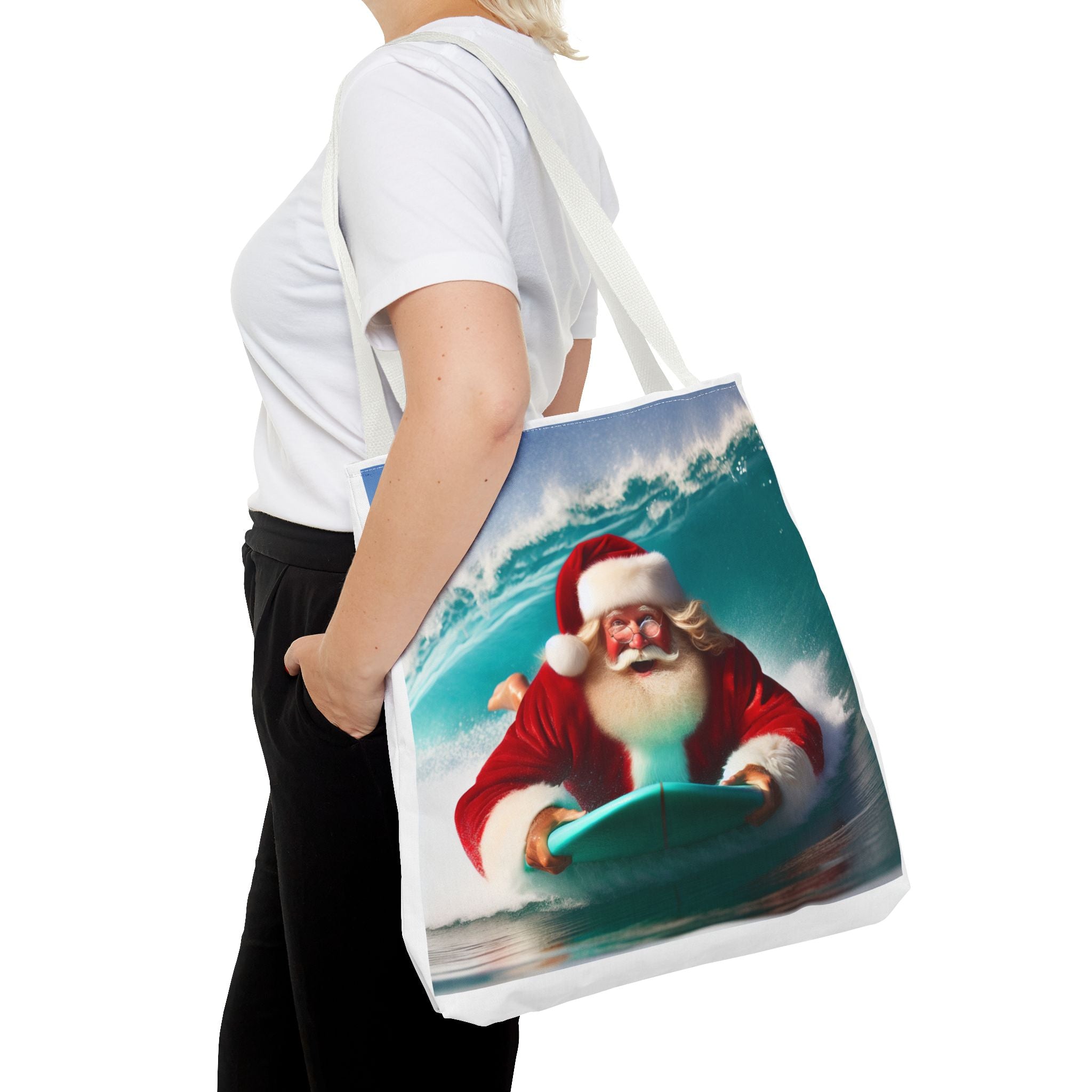 Christmas Surfing Santa Tote Bag – Festive Beach Holiday Shopper